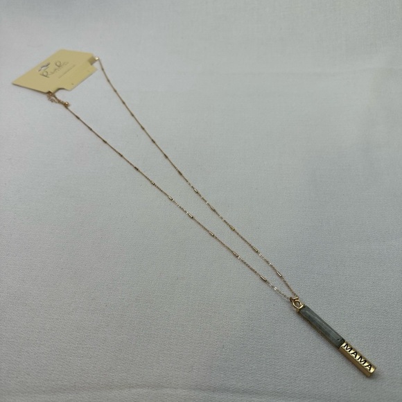 Pendant Mama Necklace Gold Tone Gray Stone - Picture 7 of 8